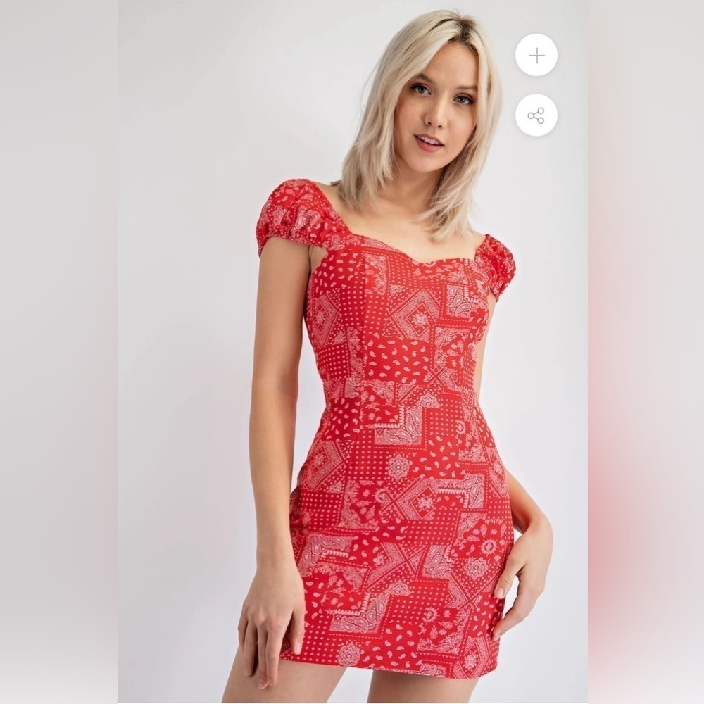 Edit by Nine BANDANA PRINT PUFF SLEEVE MINI DRESS WITH BACK SMOCKING Size Small